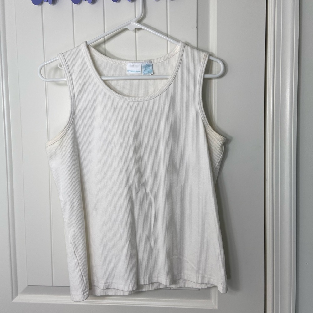 ProSpirit women’s white ribbed stretch sleeveless thick strap tank top shirt XL
